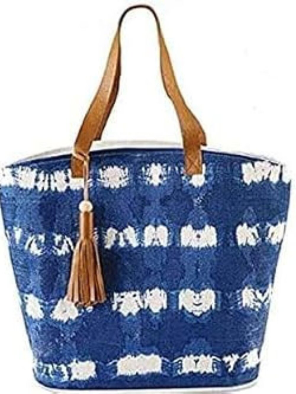 Tie Dye Tote Bag, Blue and White Striped with Zipper Bag